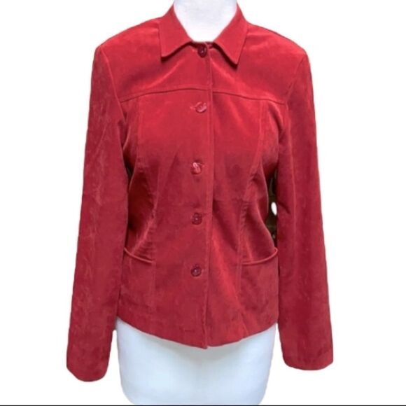 Ellen Fog Red Micro-Fiber Button Front Jacket - Picture 1 of 6